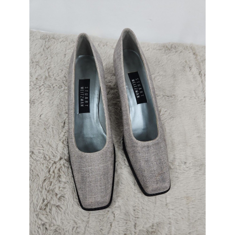 STUART WEITZMAN Size 7 AA  Gray Leather Block Heel Pumps Square Toe
